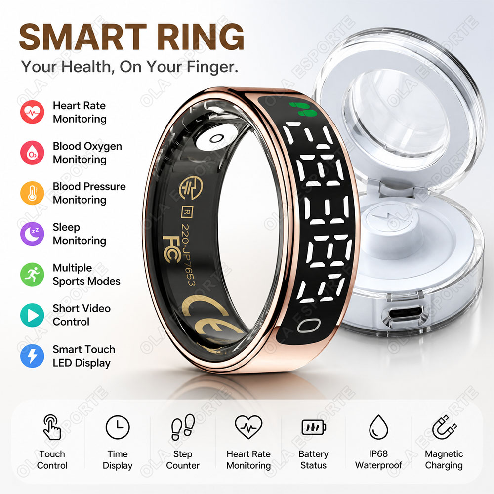 Blood Oxygen Monitor - Smart Ring with Charging Case Heart