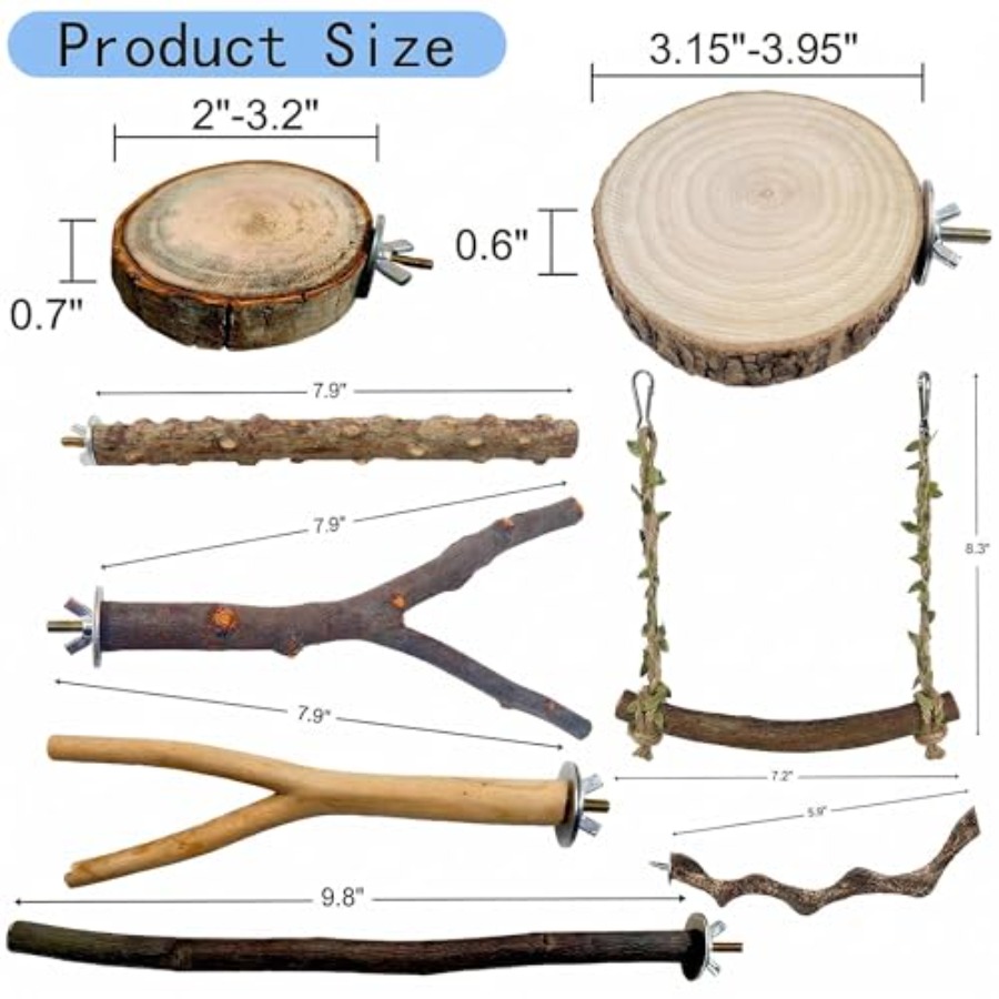 8PCS natural wood bird perches - огляд і ціна Health & Wellness Alegria